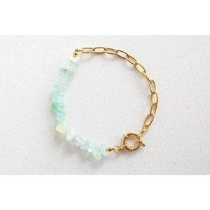 Beachy Aqua Fluorite Gemstone Beaded Bracelet Gold Waterproof Chain Beautiful